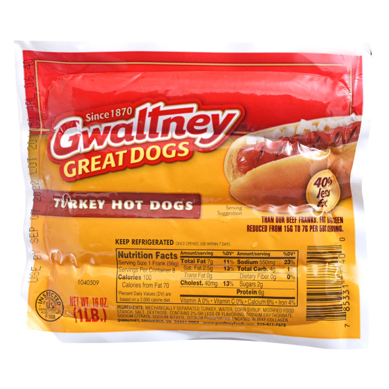 Salchichas Gwaltney Hot Dog Turkey8 UND