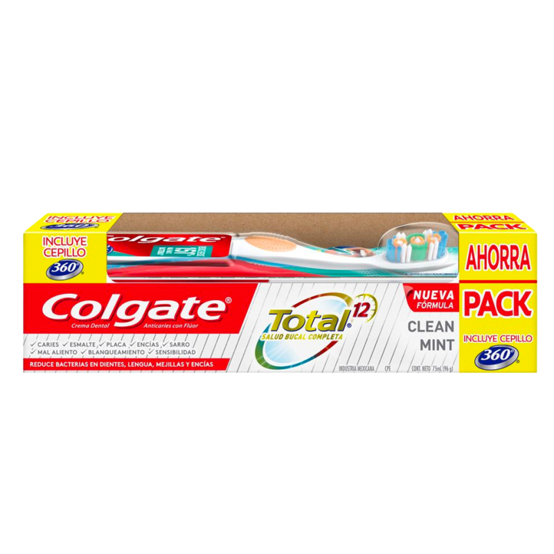 Crema Dental Colgate Total Clean Mint 75 Ml Cepillo De Dientes 360 MedioPAQ