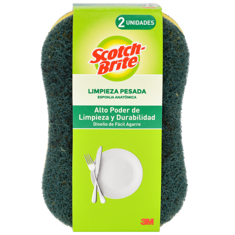 Esponja Scotch-brite® Doble Uso Limpieza Pesada Anatómica2 UND