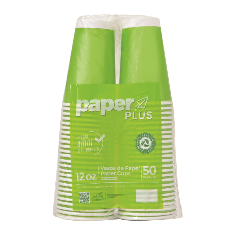 Vaso Paper Plus Verde 12 Oz50 UND