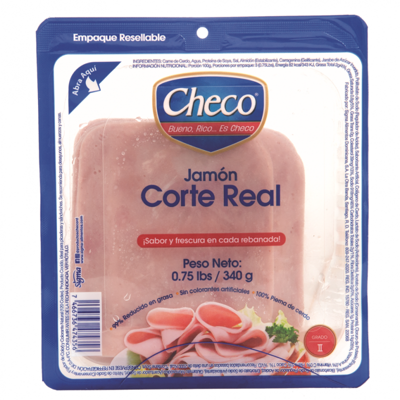 Jamón Checo Corte Real Rebanado0.75 LB
