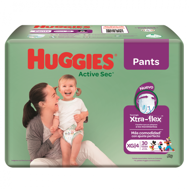 Pañal Huggies Active Sec Pants Talla Xg30 UND