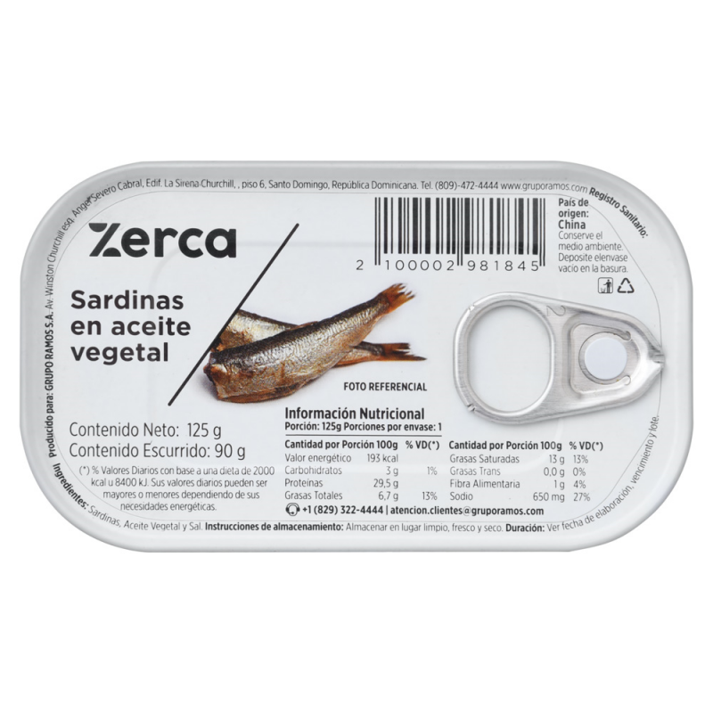 Sardinas Zerca Aceite125 GR