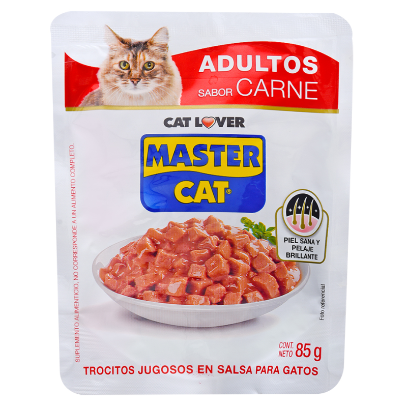 Alimento Master Cat Trocitos Jugosos Carne85 GR