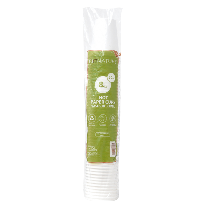 Vaso De Papel Bionature Blanco 8 Oz50 UND