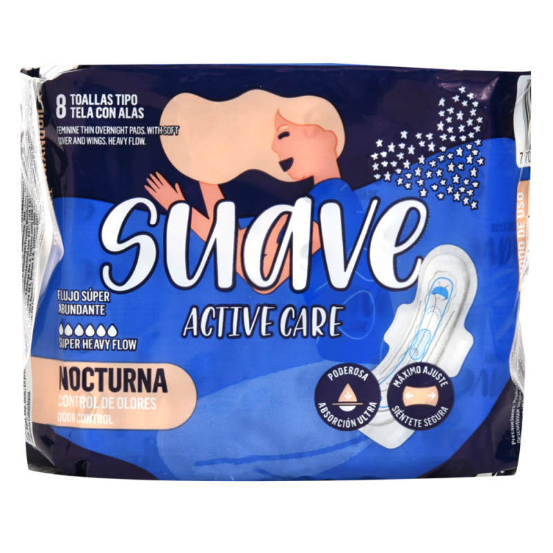Toallas Sanitaria Suave Active Care Overnight8 UND