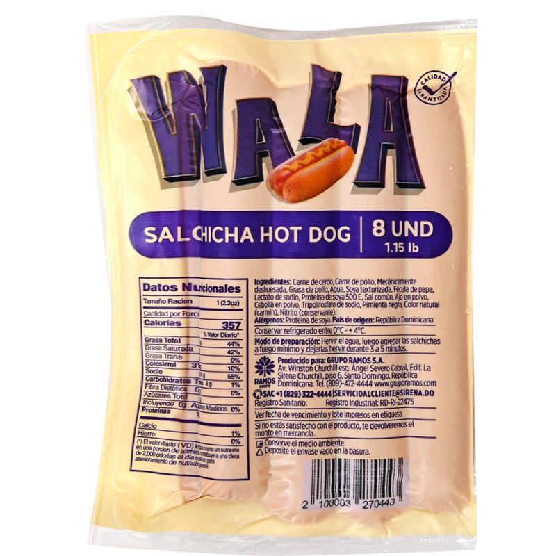 Salchichas Hot Dog 8/1 Wala28.32 OZ